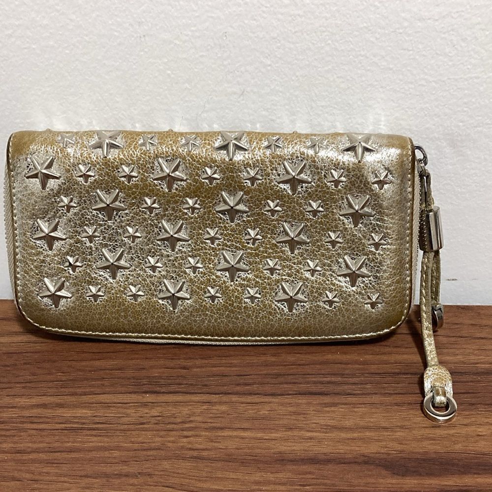Jimmy Choo Filipa Metallic Star Studded Woman’s Leather Wallet.